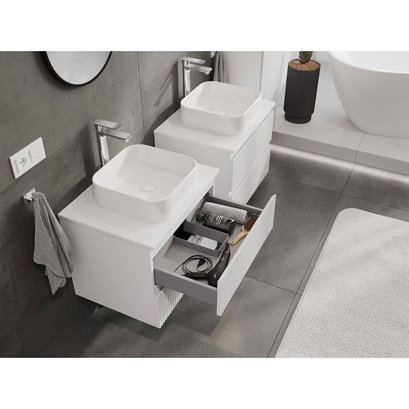Mexen Rivel meuble de salle de bains sous lavabo 60 cm avec plateau, 2 tiroirs, rainuré, blanc mat - 91A20-06047-2-BFFC01
