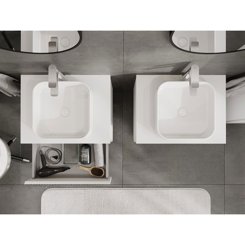 Mexen Rivel meuble de salle de bains sous lavabo 60 cm avec plateau, 2 tiroirs, rainuré, blanc mat - 91A20-06047-2-BFFC01