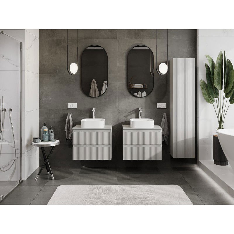 Mexen Rivel meuble de salle de bain sous lavabo 60 cm avec plateau, 2 tiroirs, cannelé, gris mat - 91A20-06047-2-BFFC62
