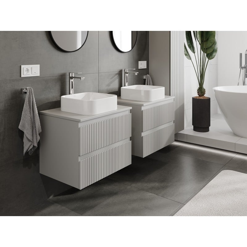 Mexen Rivel 60 cm Under-Sink Bathroom Cabinet with Countertop, 2 Drawers, Fluted, Matte Grey - 91A20-06047-2-BFFC62