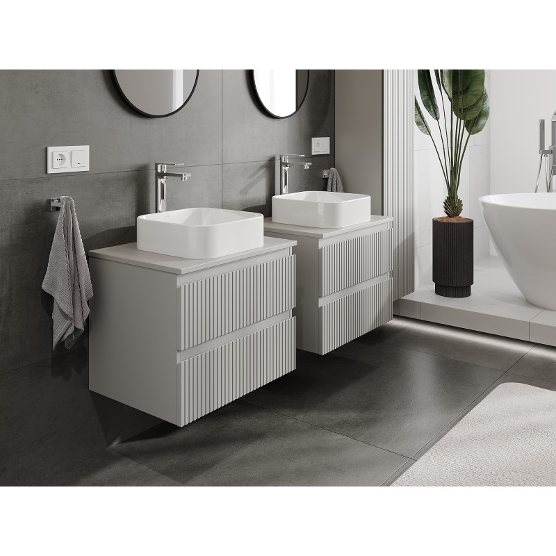 Mexen Rivel vannas istabas skapis zem izlietnes 60 cm ar virsmu, 2 atvilktnes, rievots, pelēks mats - 91A20-06047-2-BFFC62