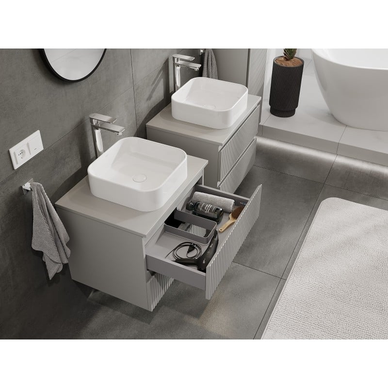 Mexen Rivel 60 cm Under-Sink Bathroom Cabinet with Countertop, 2 Drawers, Fluted, Matte Grey - 91A20-06047-2-BFFC62