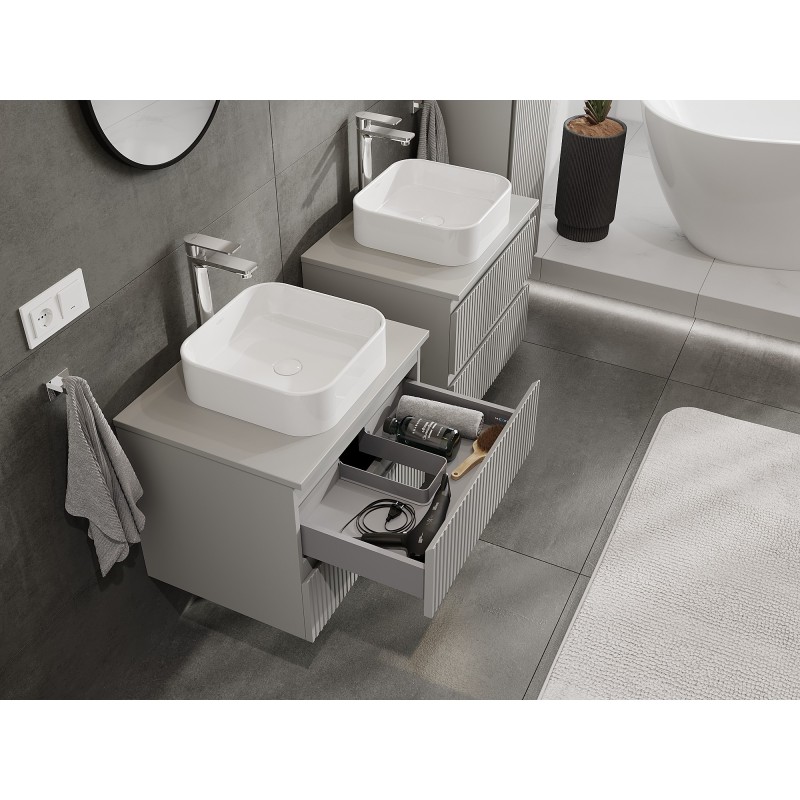 Mexen Rivel mueble de baño bajo lavabo de 60 cm con encimera, 2 cajones, acanalado, gris mate - 91A20-06047-2-BFFC62