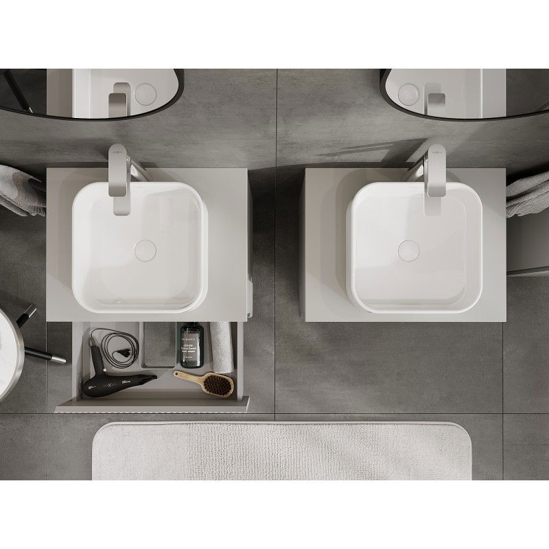 Mexen Rivel meuble de salle de bain sous lavabo 60 cm avec plateau, 2 tiroirs, cannelé, gris mat - 91A20-06047-2-BFFC62