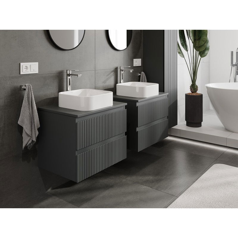 Mexen Rivel meuble de salle de bain sous lavabo 60 cm avec plateau, 2 tiroirs, rainuré, graphite mat - 91A20-06047-2-BFFC66