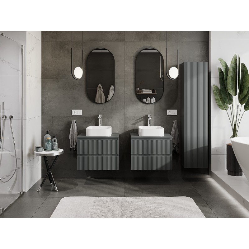 Mexen Rivel armário de casa de banho sob lavatório 60 cm com tampo, 2 gavetas, estriado, grafite mate - 91A20-06047-2-BFFC66