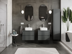 Mexen Rivel mueble de baño bajo lavabo de 60 cm con encimera, 2 cajones, ranurado, grafito mate - 91A20-06047-2-BFFC66