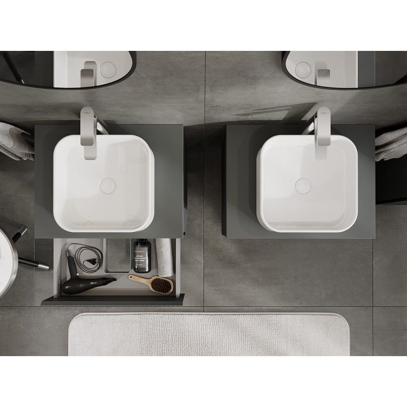 Mexen Rivel Badezimmerunterschrank 60 cm mit Arbeitsplatte, 2 Schubladen, geriffelt, matt Graphit - 91A20-06047-2-BFFC66