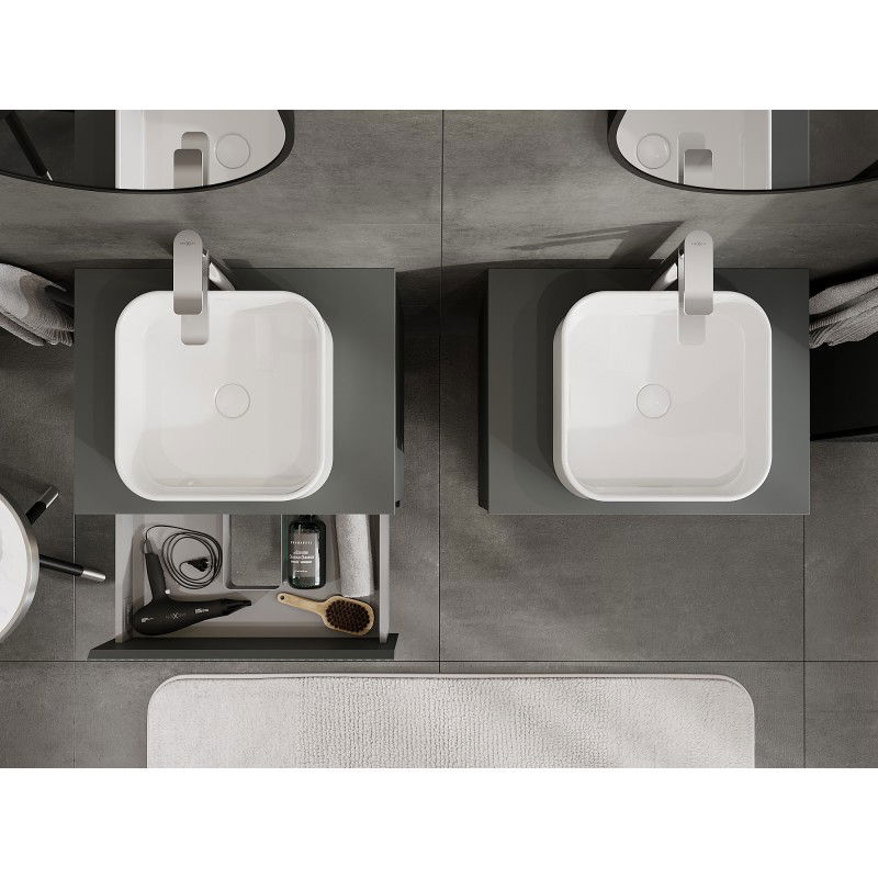 Mexen Rivel bathroom cabinet for washbasin 60 cm with countertop, 2 drawers, fluted, matte graphite - 91A20-06047-2-BFFC66