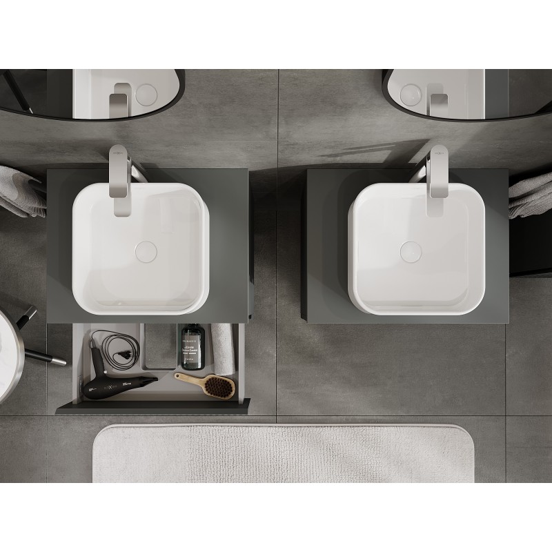 Mexen Rivel mueble de baño para lavamanos de 60 cm con encimera, 2 cajones, acanalado, grafito mate - 91A20-06047-2-BFFC66