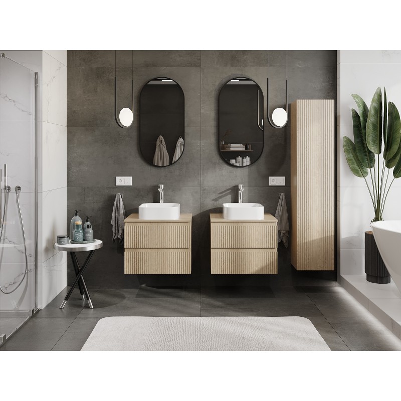 Mexen Rivel mobile da bagno sottolavabo 60 cm con piano, 2 cassetti, scanalato, rovere - 91A20-06047-2-BFFC81
