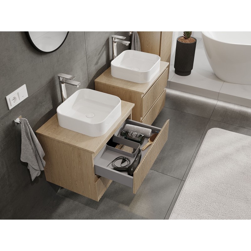Mexen Rivel mobile da bagno sottolavabo 60 cm con piano, 2 cassetti, scanalato, rovere - 91A20-06047-2-BFFC81