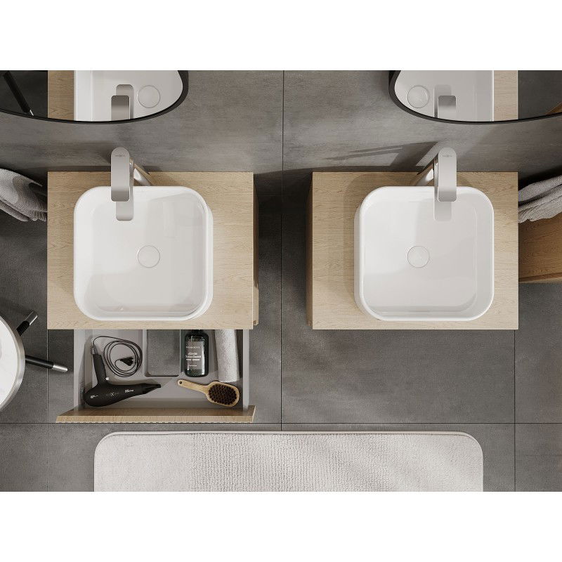 Mexen Rivel meuble de salle de bain sous lavabo 60 cm avec plateau, 2 tiroirs, rainuré, chêne - 91A20-06047-2-BFFC81