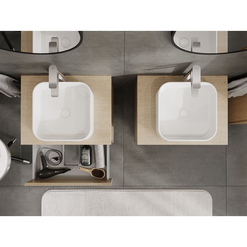 Mexen Rivel mobile da bagno sottolavabo 60 cm con piano, 2 cassetti, scanalato, rovere - 91A20-06047-2-BFFC81