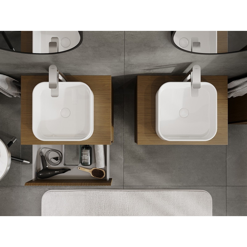 Mexen Rivel vannitoakapp valamu alla 60 cm koos tööpinnaga, 2 sahtlit, soonikuga, pähklipuu - 91A20-06047-2-BFFC86