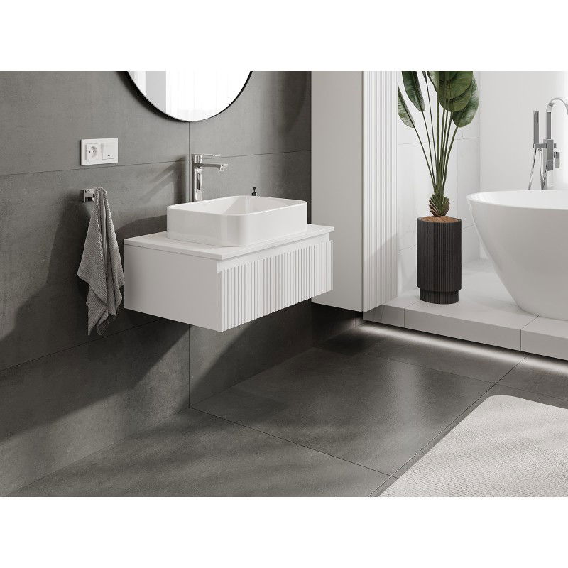 Mexen Rivel meuble de salle de bain sous lavabo 70 cm avec plateau, 1 tiroir, rainuré, blanc mat - 91A20-07023-1-BFC01