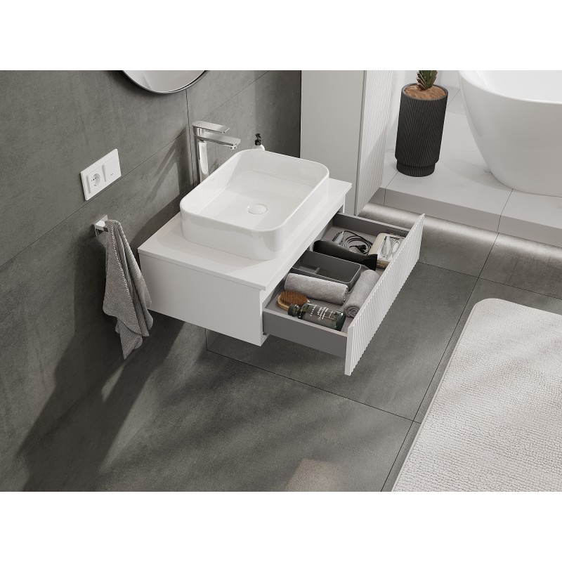 Mexen Rivel szafka łazienkowa podumywalkowa 70 cm z blatem, 1 szuflada, ryflowana , biała mat - 91A20-07023-1-BFC01