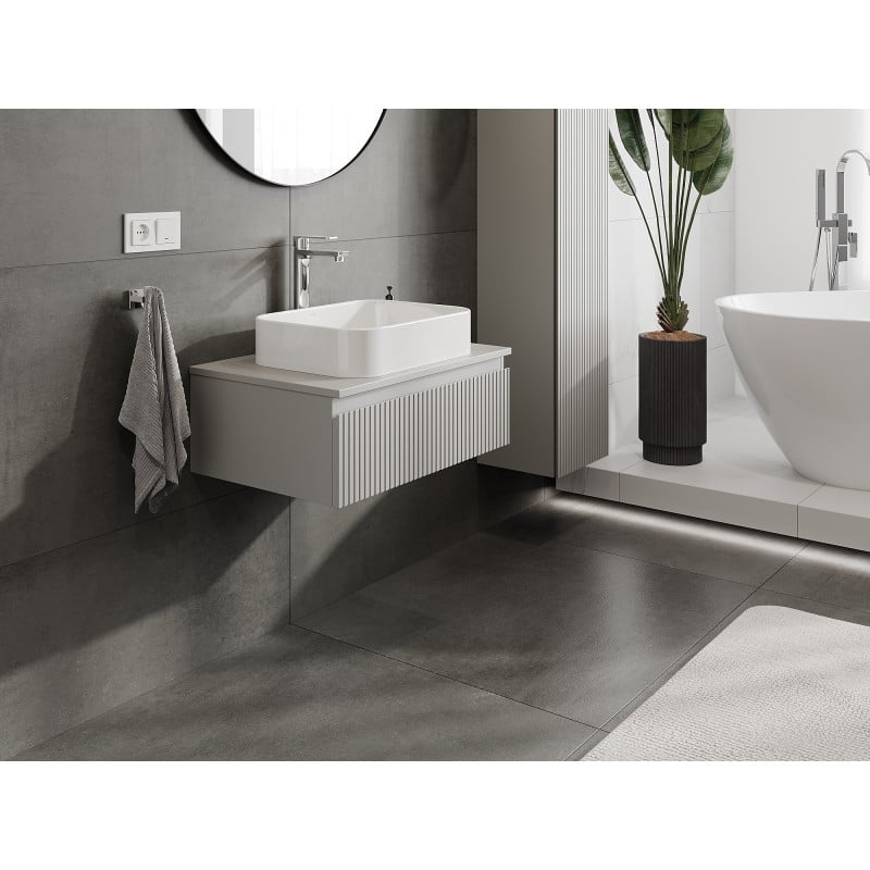 Mexen Rivel szafka łazienkowa podumywalkowa 70 cm z blatem, 1 szuflada, ryflowana , szara mat - 91A20-07023-1-BFC62