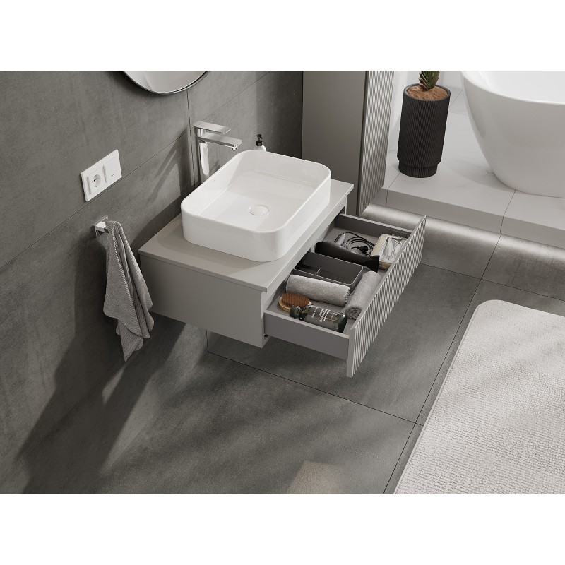 Mexen Rivel mueble de baño bajo lavabo 70 cm con encimera, 1 cajón, ranurado, gris mate - 91A20-07023-1-BFC62
