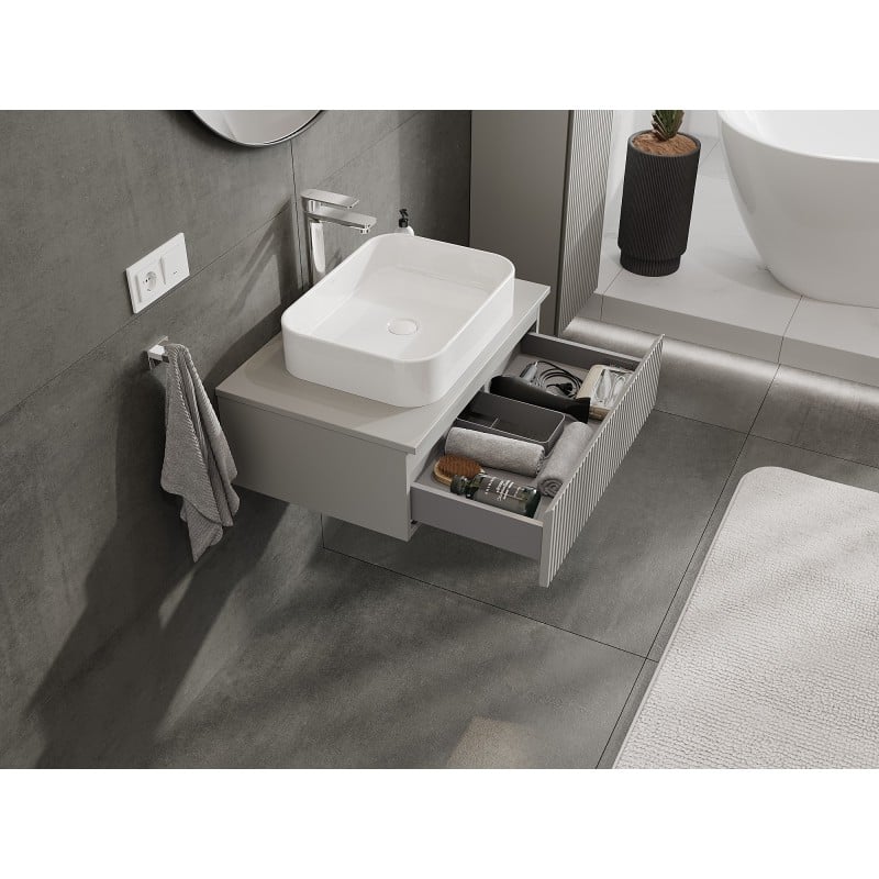 Mexen Rivel szafka łazienkowa podumywalkowa 70 cm z blatem, 1 szuflada, ryflowana , szara mat - 91A20-07023-1-BFC62