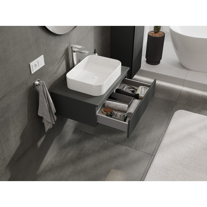 Mexen Rivel mobiletto da bagno sottolavabo 70 cm con piano, 1 cassetto, scanalato, grafite opaco - 91A20-07023-1-BFC66