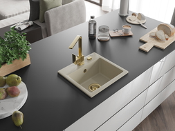 Mexen Milo Granite Kitchen Sink 1-Bowl with Rita Tap, Beige - 6505-69-670300-50