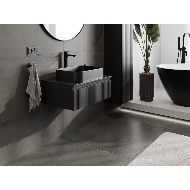 Mexen Rivel szafka łazienkowa podumywalkowa 70 cm z blatem, 1 szuflada, ryflowana , czarna mat - 91A20-07023-1-BFC71
