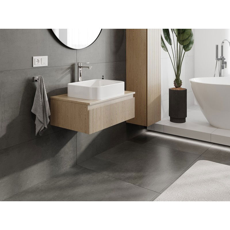 Mexen Rivel Badezimmerschrank 70 cm mit Arbeitsplatte, 1 Schublade, geriffelt, Eiche - 91A20-07023-1-BFC81