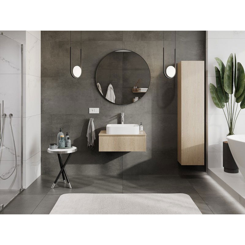 Mexen Rivel meuble de salle de bains sous lavabo 70 cm avec plateau, 1 tiroir, rainuré, chêne - 91A20-07023-1-BFC81