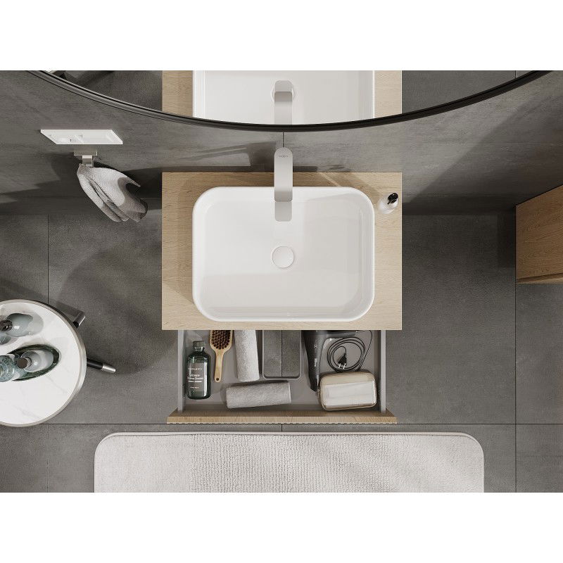 Mexen Rivel bathroom cabinet under sink 70 cm with countertop, 1 drawer, fluted, oak - 91A20-07023-1-BFC81