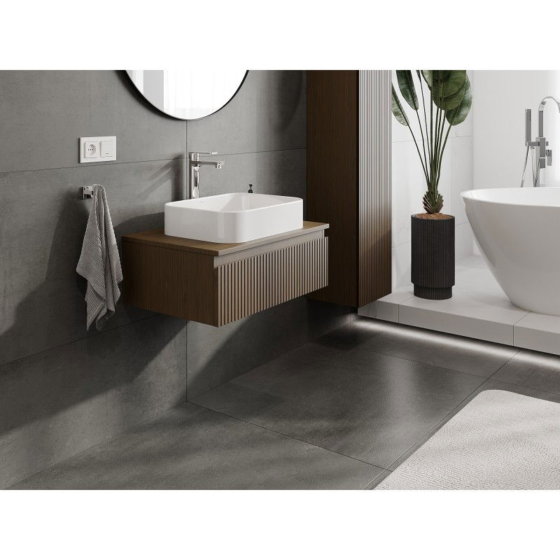 Mexen Rivel armadietto da bagno sotto lavabo 70 cm con piano, 1 cassetto, scanalato, noce - 91A20-07023-1-BFC86