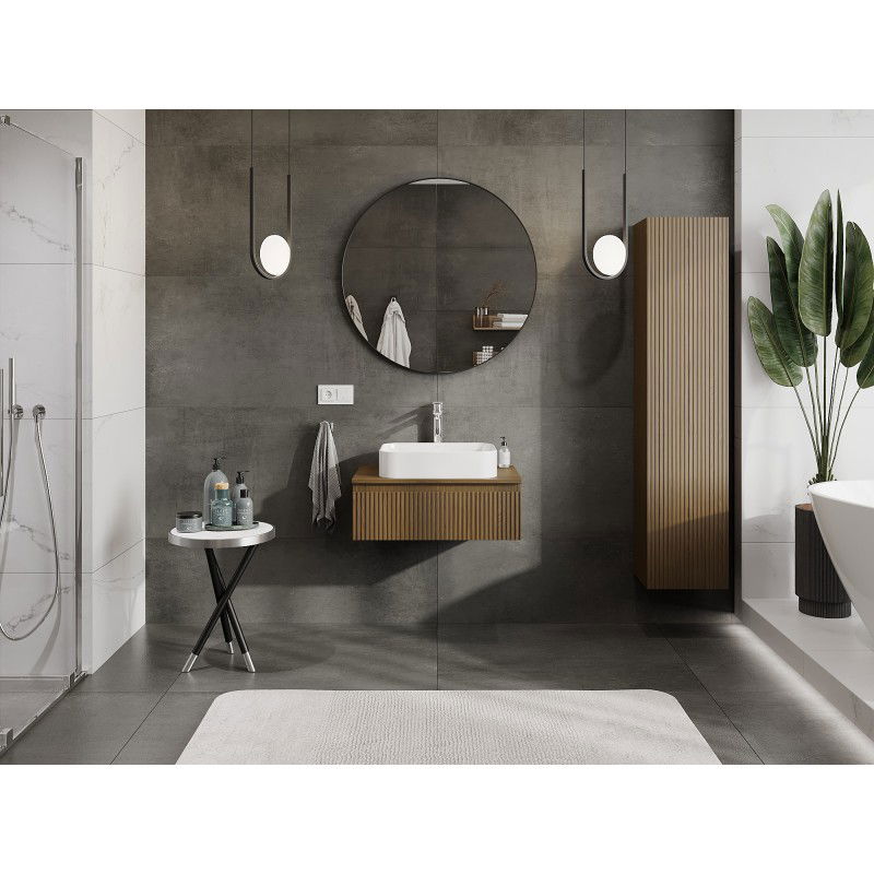 Mexen Rivel armario de baño bajo lavabo de 70 cm con encimera, 1 cajón, acanalado, nogal - 91A20-07023-1-BFC86