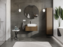 Mexen Rivel armario de baño bajo lavabo de 70 cm con encimera, 1 cajón, acanalado, nogal - 91A20-07023-1-BFC86