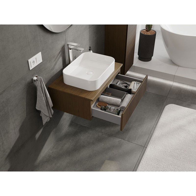 Mexen Rivel armadietto da bagno sotto lavabo 70 cm con piano, 1 cassetto, scanalato, noce - 91A20-07023-1-BFC86