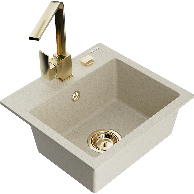 Mexen Milo lavello in granito 1-vasca con miscelatore da cucina Rita, beige - 6505-69-670300-50