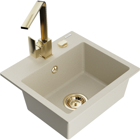 Mexen Milo Granite Kitchen Sink 1-Bowl with Rita Tap, Beige - 6505-69-670300-50