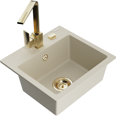 Mexen Milo lavello in granito 1-vasca con miscelatore da cucina Rita, beige - 6505-69-670300-50