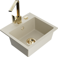 Mexen Milo lavello in granito 1-vasca con miscelatore da cucina Rita, beige - 6505-69-670300-50