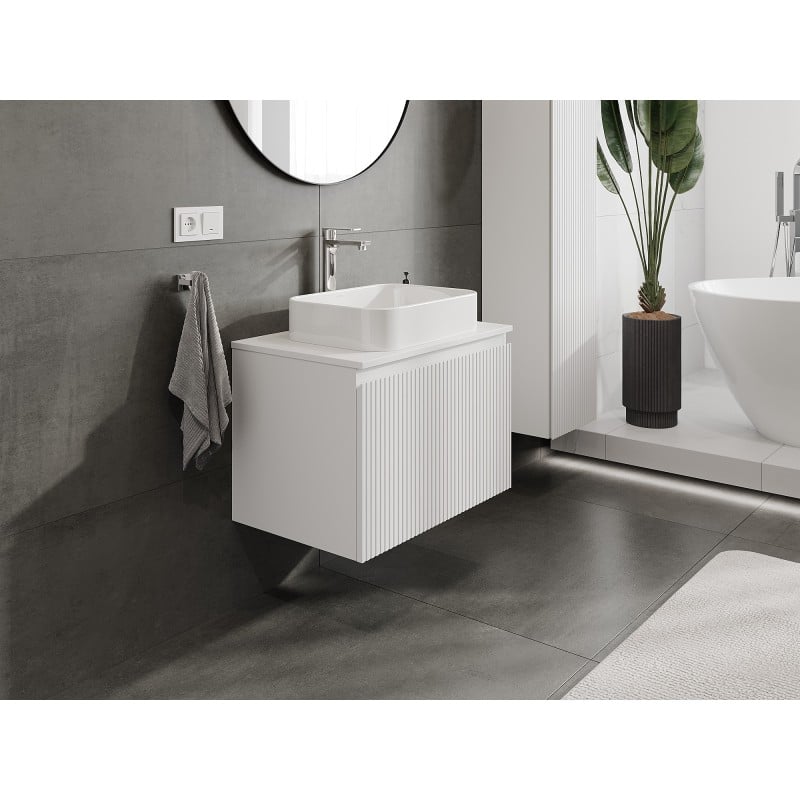 Mexen Rivel szafka łazienkowa podumywalkowa 70 cm z blatem, 1 szuflada, ryflowana , biała mat - 91A20-07047-1-BFC01