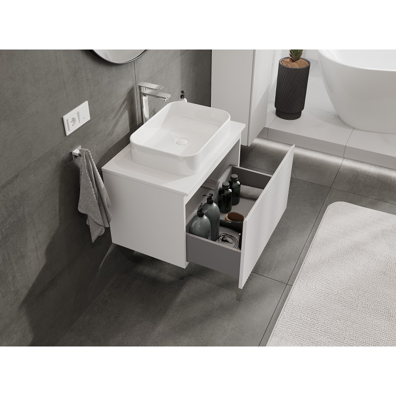 Mexen Rivel armario de baño bajo lavabo de 70 cm con tablero, 1 cajón, ranurado, blanco mate - 91A20-07047-1-BFC01