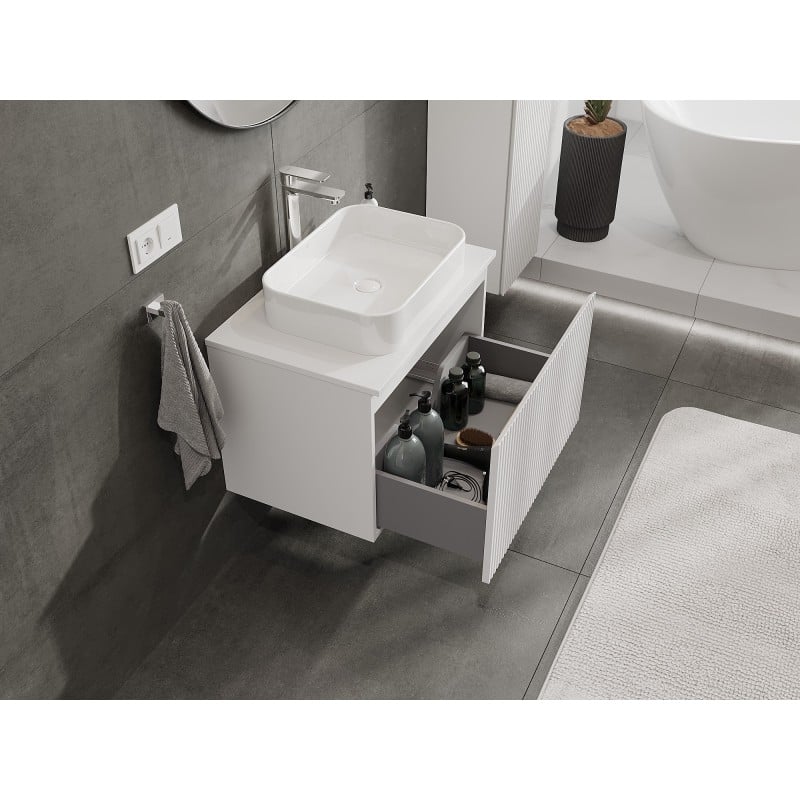 Mexen Rivel szafka łazienkowa podumywalkowa 70 cm z blatem, 1 szuflada, ryflowana , biała mat - 91A20-07047-1-BFC01