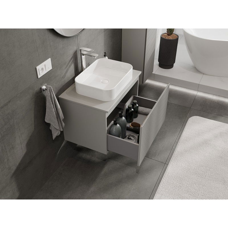 Mexen Rivel meuble de salle de bain sous lavabo 70 cm avec plateau, 1 tiroir, rainuré, gris mat - 91A20-07047-1-BFC62