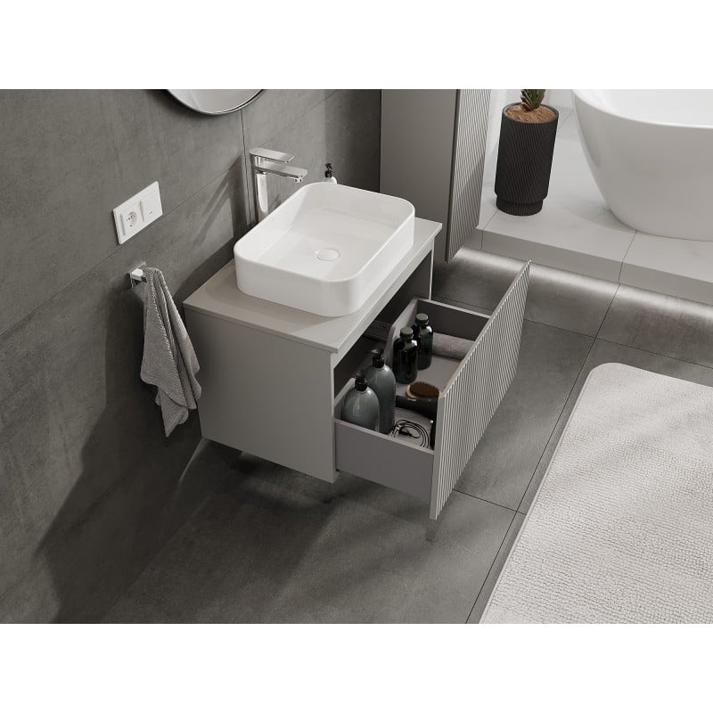 Mexen Rivel szafka łazienkowa podumywalkowa 70 cm z blatem, 1 szuflada, ryflowana , szara mat - 91A20-07047-1-BFC62