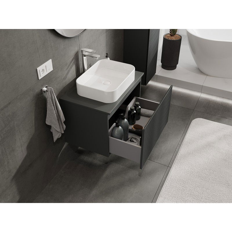 Mexen Rivel 70 cm Under-Sink Bathroom Cabinet with Countertop, 1 Drawer, Grooved, Matte Graphite - 91A20-07047-1-BFC66