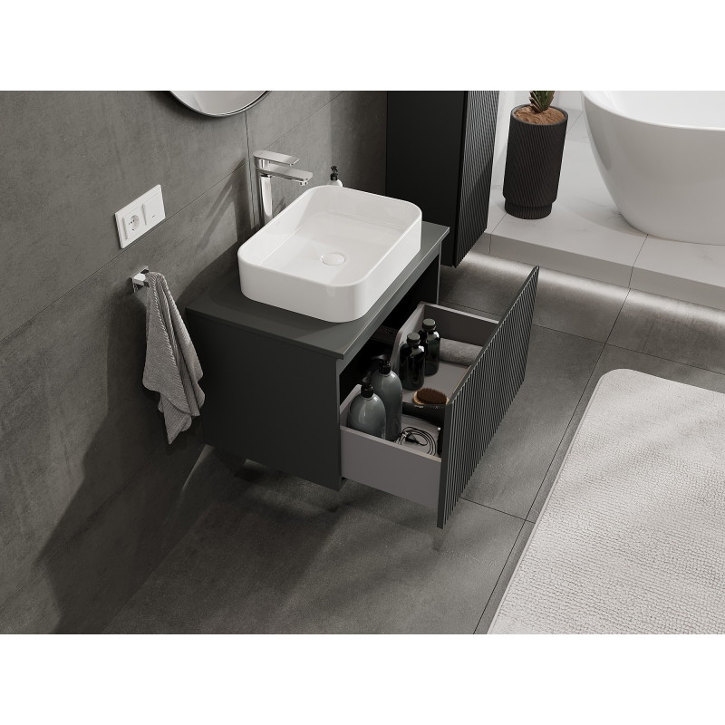Mexen Rivel badkamerkast onder wastafel 70 cm met blad, 1 lade, gegroefd, grafiet mat - 91A20-07047-1-BFC66