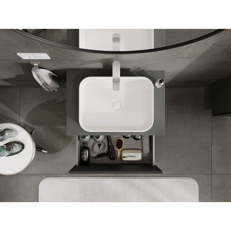 Mexen Rivel mobiletto da bagno sotto lavabo 70 cm con piano, 1 cassetto, scanalato, grafite opaco - 91A20-07047-1-BFC66