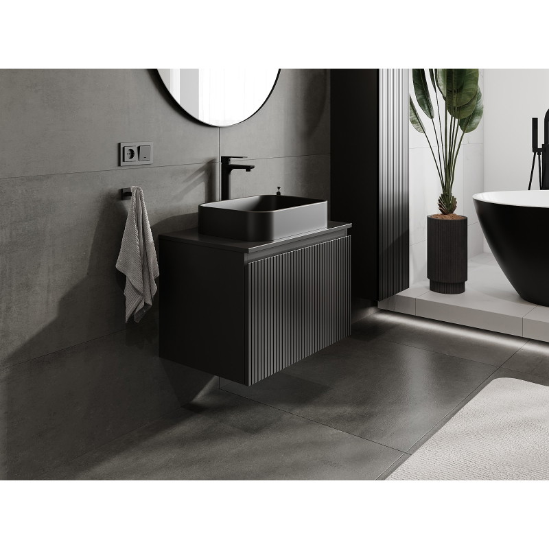 Mexen Rivel armario de baño de 70 cm con encimera, 1 cajón, acanalado, negro mate - 91A20-07047-1-BFC71