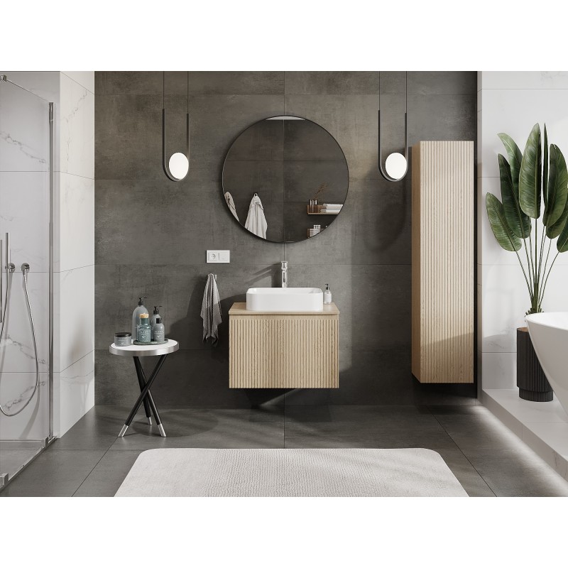 Mexen Rivel szafka łazienkowa podumywalkowa 70 cm z blatem, 1 szuflada, ryflowana , dąb - 91A20-07047-1-BFC81
