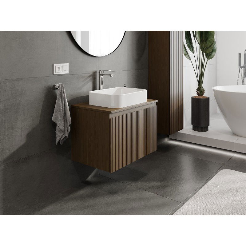 Mexen Rivel meuble de salle de bain sous lavabo 70 cm avec plateau, 1 tiroir, rainuré, noyer - 91A20-07047-1-BFC86