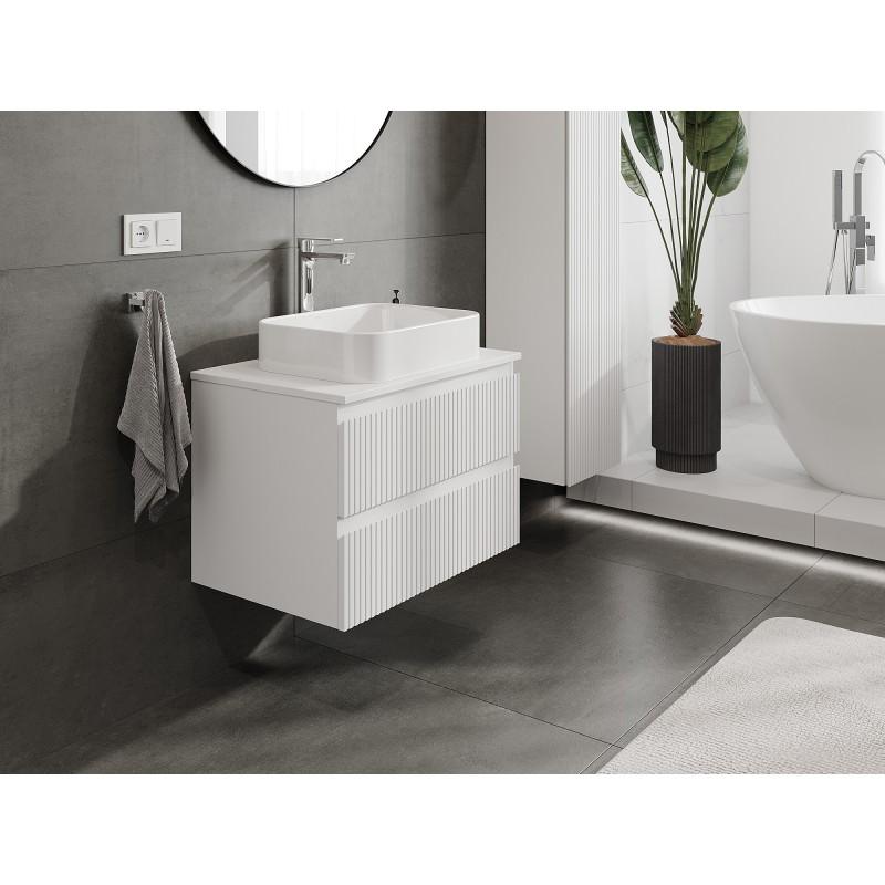 Mexen Rivel badkamerkast onder wastafel 70 cm met blad, 2 lades, geribbeld, wit mat - 91A20-07047-2-BFFC01